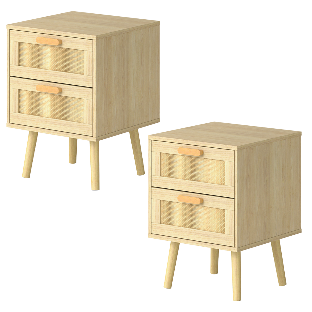 Levede 2x Bedside Tables Set Wooden Side Table Nigntstand Bedroom Rattan Drawers-2065254291689574408