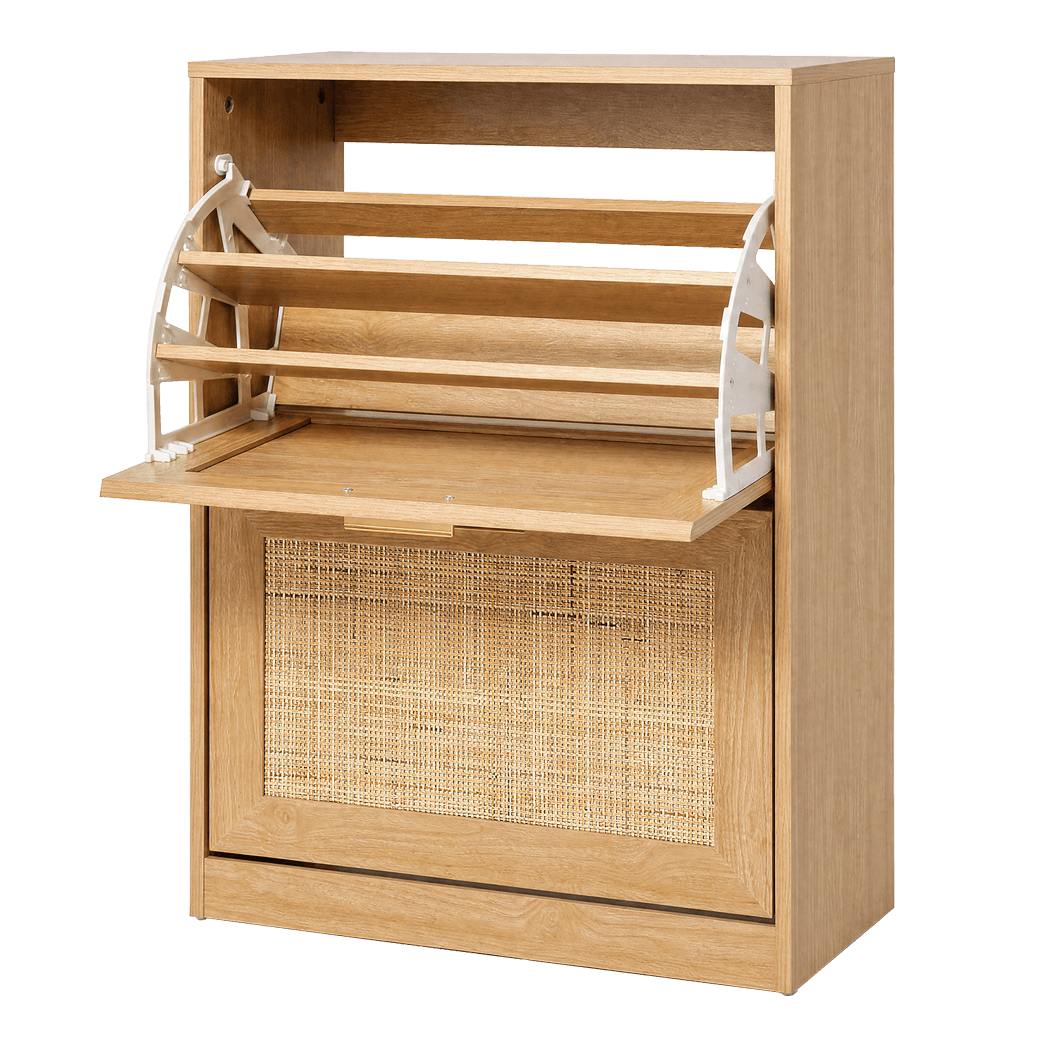 Levede Shoe Cabinet Flip Door Shoe Storage Cabinet Rattan Entryway Organizer Oak-2072893555847860233