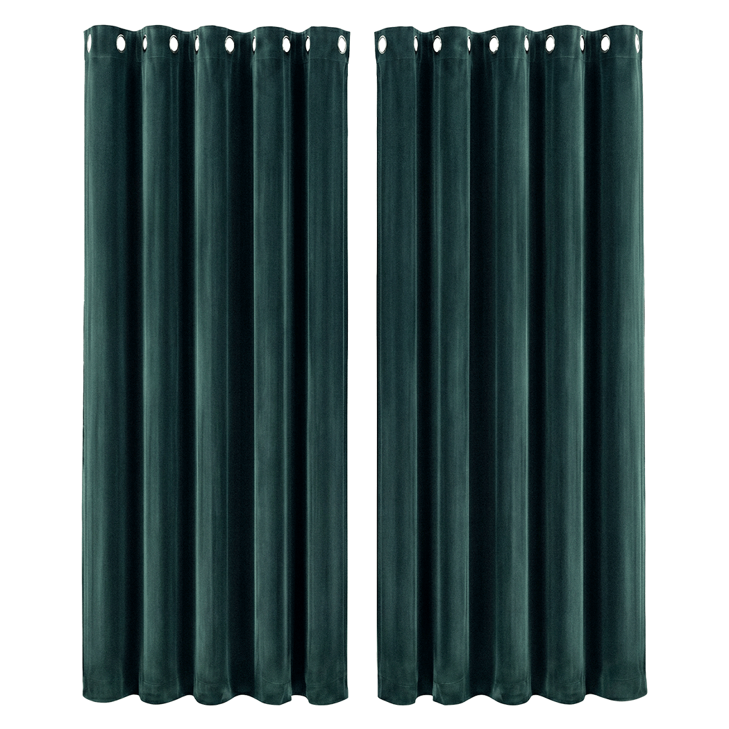 Marlow Blackout Curtains 2X Velvet Room Darkening Eyelet Curtains Decor Green-2072893568359469064