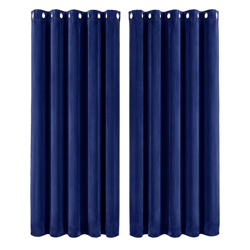 Marlow Blackout Curtains 2X Velvet Room Darkening Eyelet Curtains Decor Blue-2072893567243784200