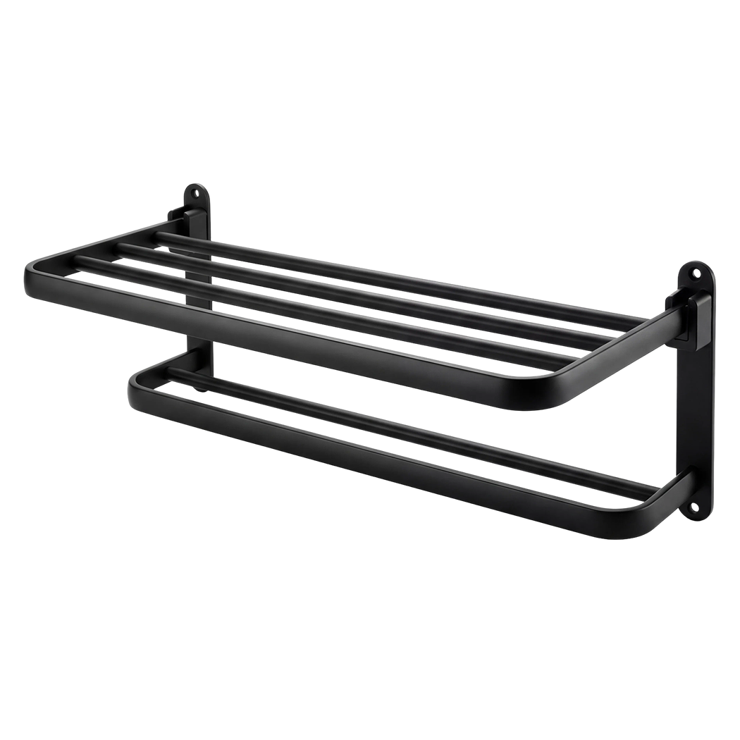 Levede Towel Rack Bathroom 2 Bars Rail Holder Wall Mounted Storage Shelf Black-2050059022438109192
