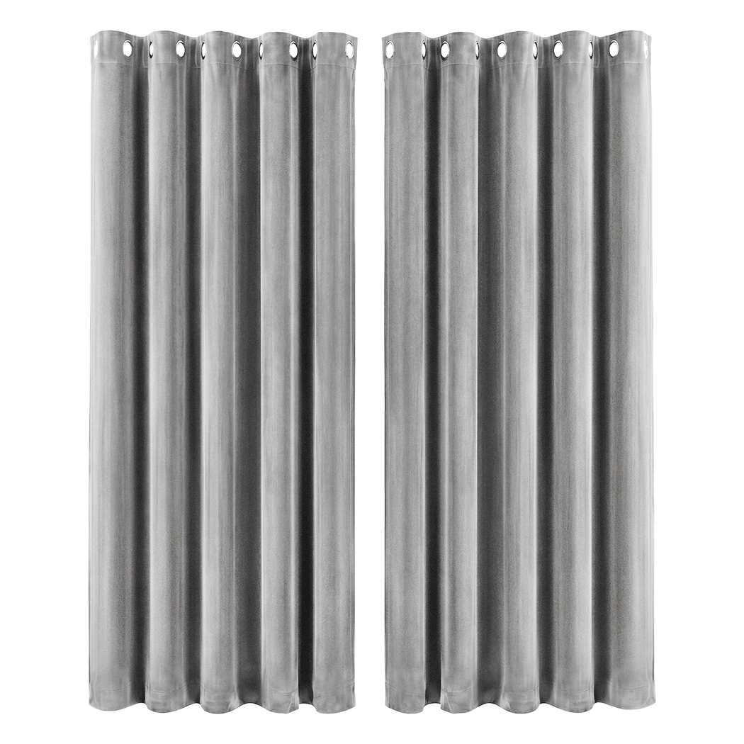 Marlow Blackout Curtains 2 Panels Velvet Room Darkening Eyelet Curtains Grey-2072893567990370312