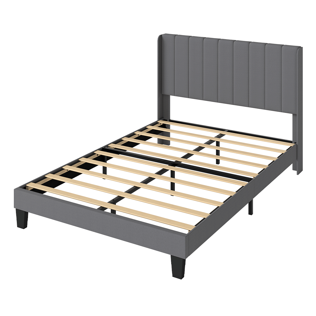 Levede Metal Wooden Bed Frame Double Panel Plush Upholstered Soft Headboard Grey-2065254298467569672