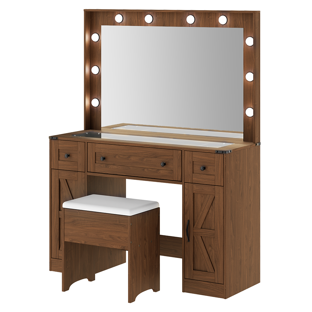 Levede Dressing Table LED Makeup Mirror Stool Set  Vanity Desk Cabinet 3 Drawers-2065254297259610121