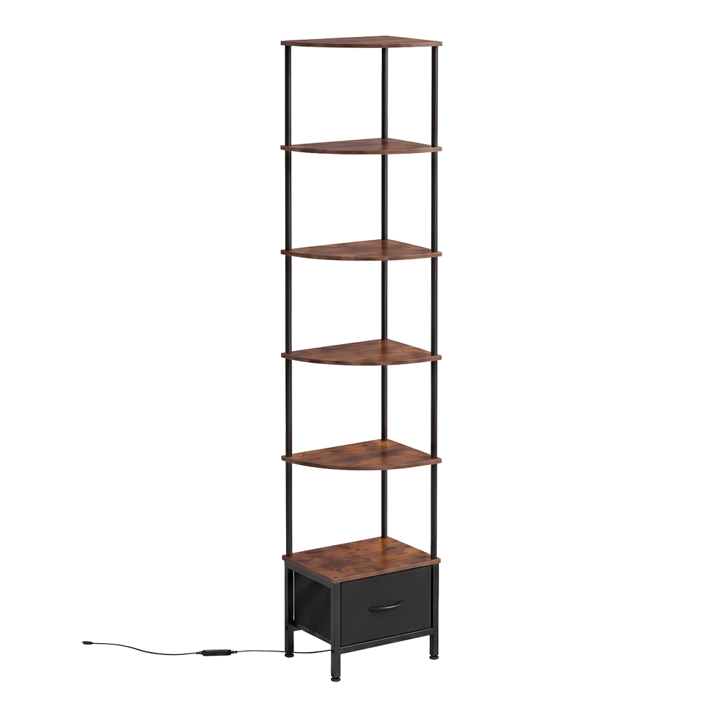 Levede 6-Tier Corner Shelf Stand Bookshelf Display Storage Rack with Drawer-2072893554170138633