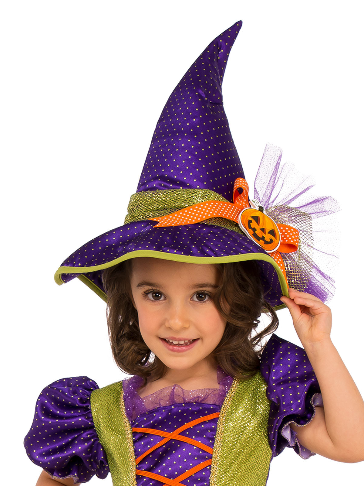 Girls Witch Costume for Halloween and Book Fun Day with Hat- Multi Colour