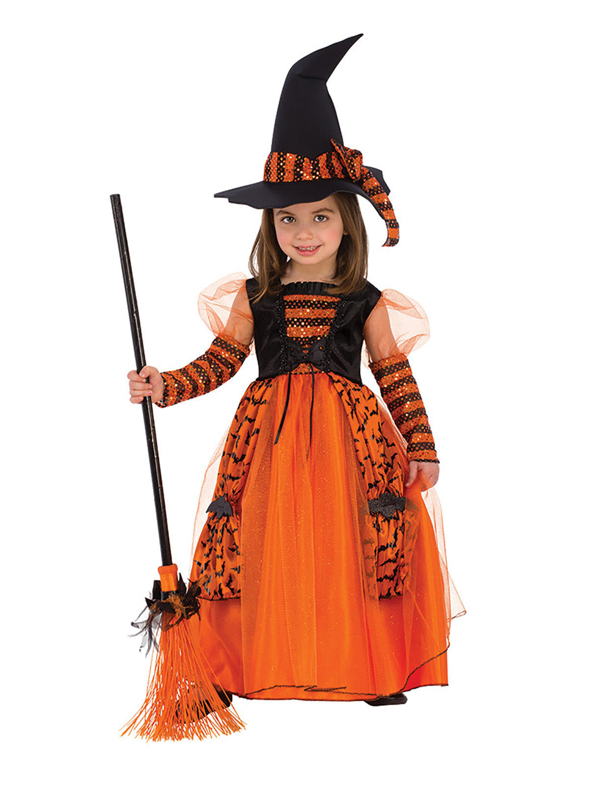 Sparkle Witch Costume for Kids Dress with Hat Bats Glitter Halloween Outfit