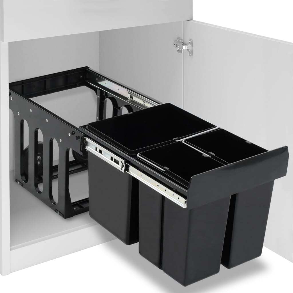 Kitchen Cupboard Pull Out Dustbin Soft Close 48L Triple Bin Recycling Waste