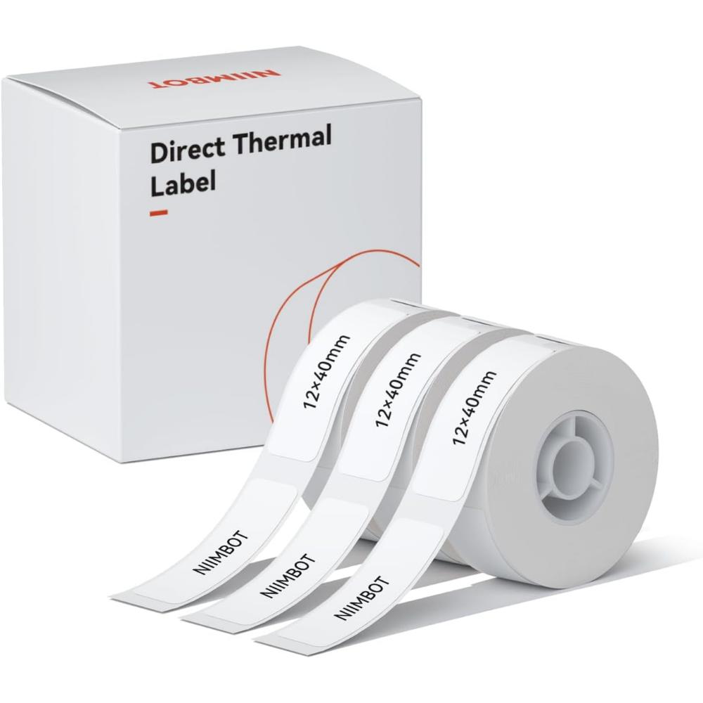 NIIMBOT 12 x 40 mm Label Tape for D11/D110/D101, 3 Rolls, 480 Labels, White