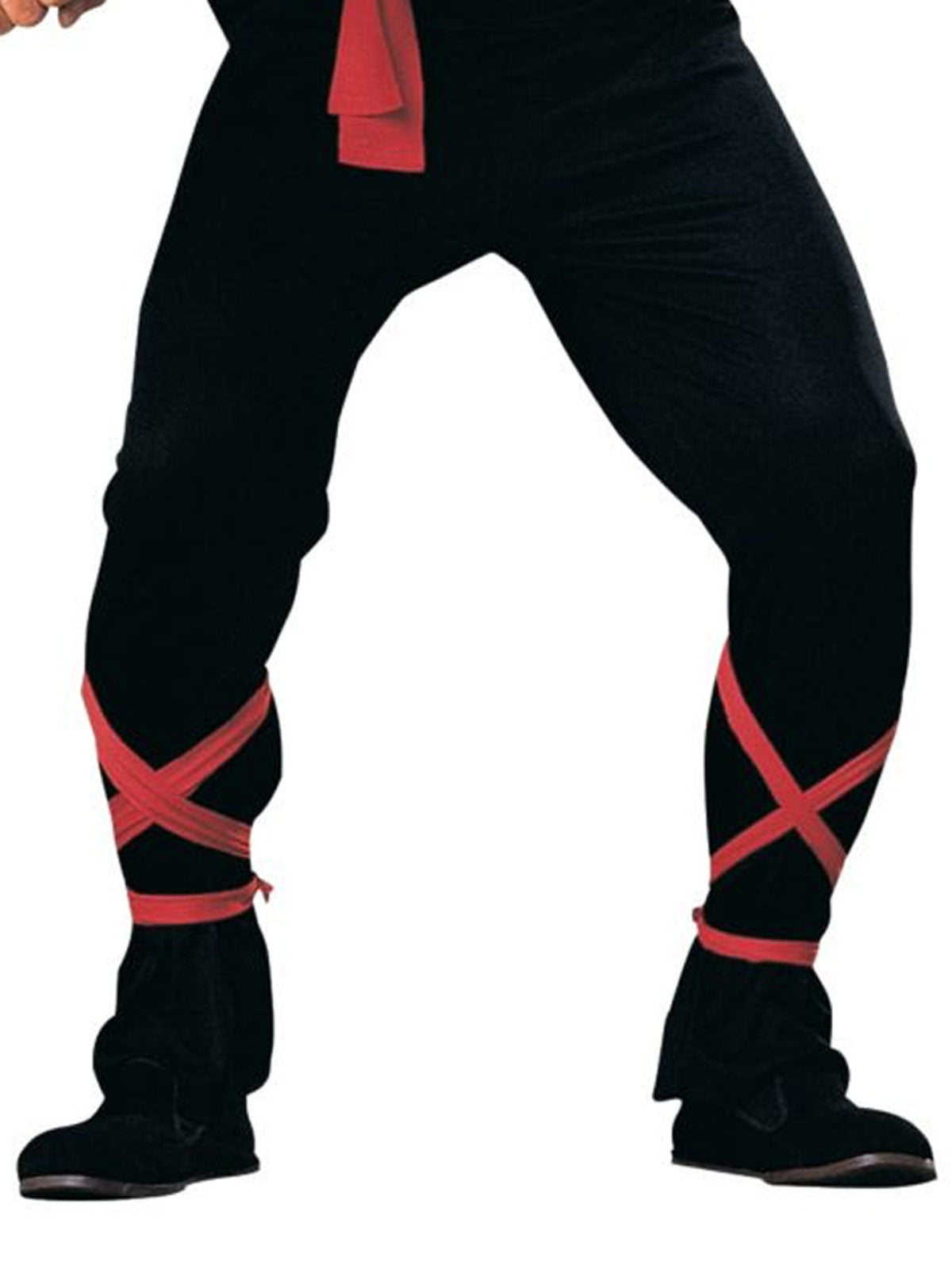 Ninja Costume Adult Black Warrior Outfit with Hood Mask Sash and Red Ties