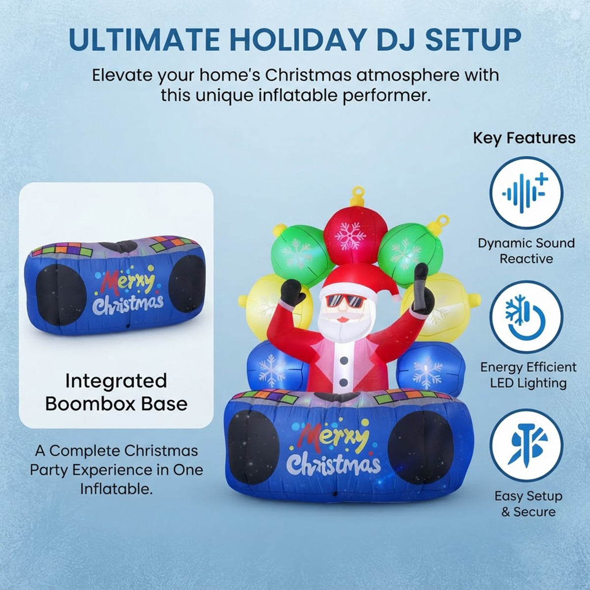 Inflatable DJ Santa Claus 1.8m Christmas Party Decor 7 RGB LED Orbs Indoor Outdoor