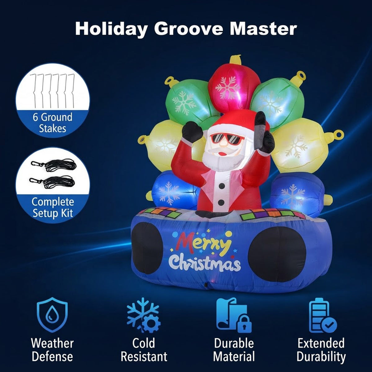Inflatable DJ Santa Claus 1.8m Christmas Party Decor 7 RGB LED Orbs Indoor Outdoor