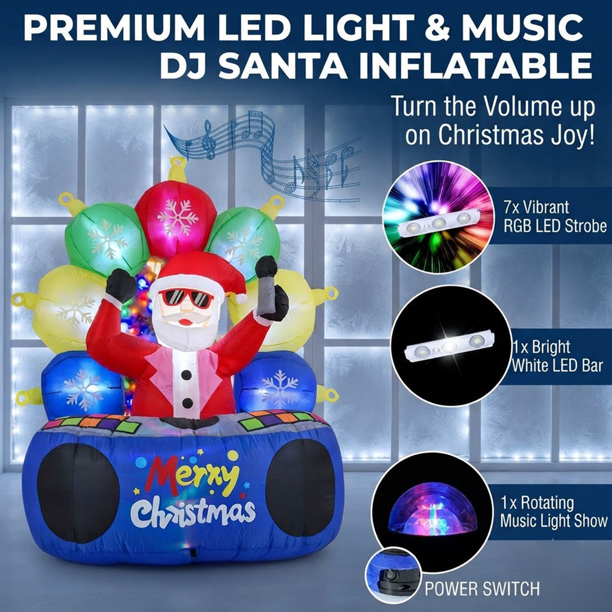 Inflatable DJ Santa Claus 1.8m Christmas Party Decor 7 RGB LED Orbs Indoor Outdoor