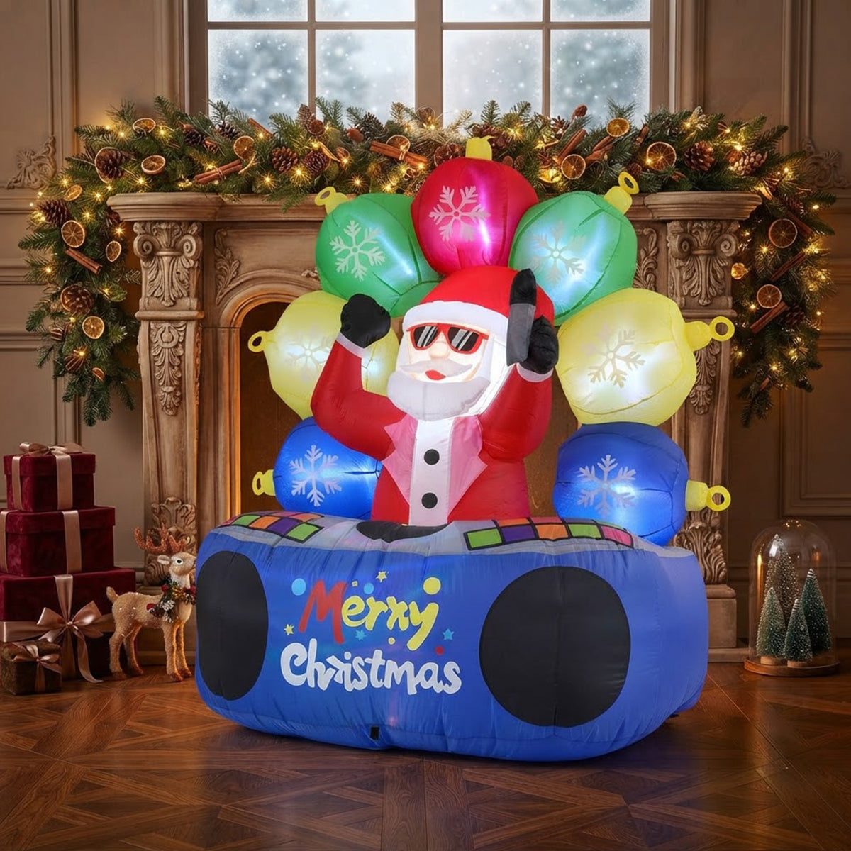 Inflatable DJ Santa Claus 1.8m Christmas Party Decor 7 RGB LED Orbs Indoor Outdoor