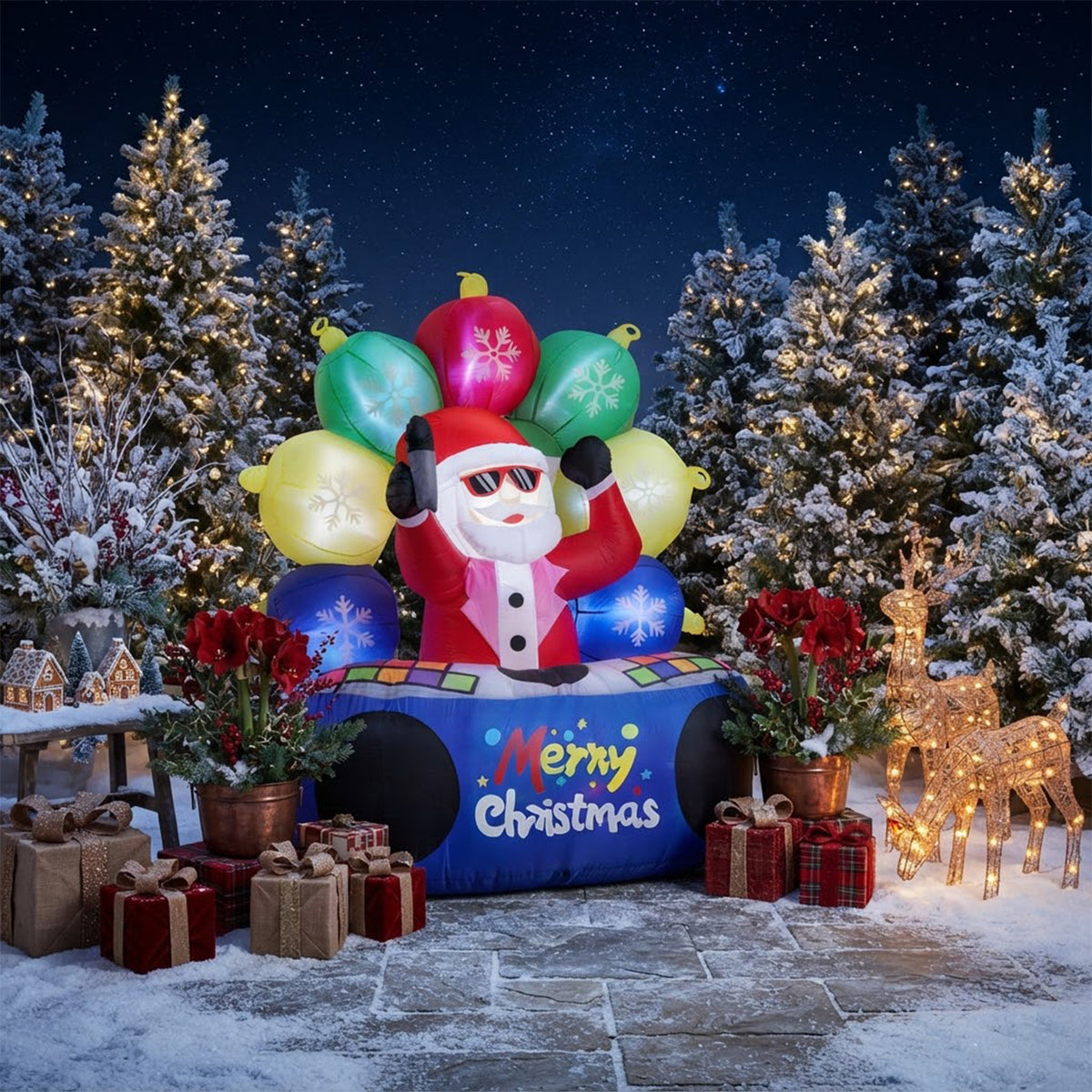Inflatable DJ Santa Claus 1.8m Christmas Party Decor 7 RGB LED Orbs Indoor Outdoor