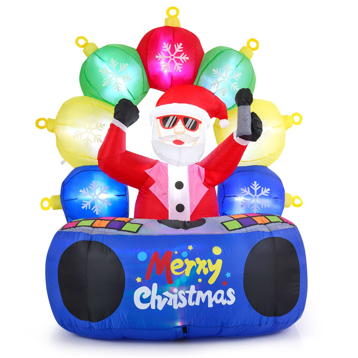 Inflatable DJ Santa Claus 1.8m Christmas Party Decor 7 RGB LED Orbs Indoor Outdoor