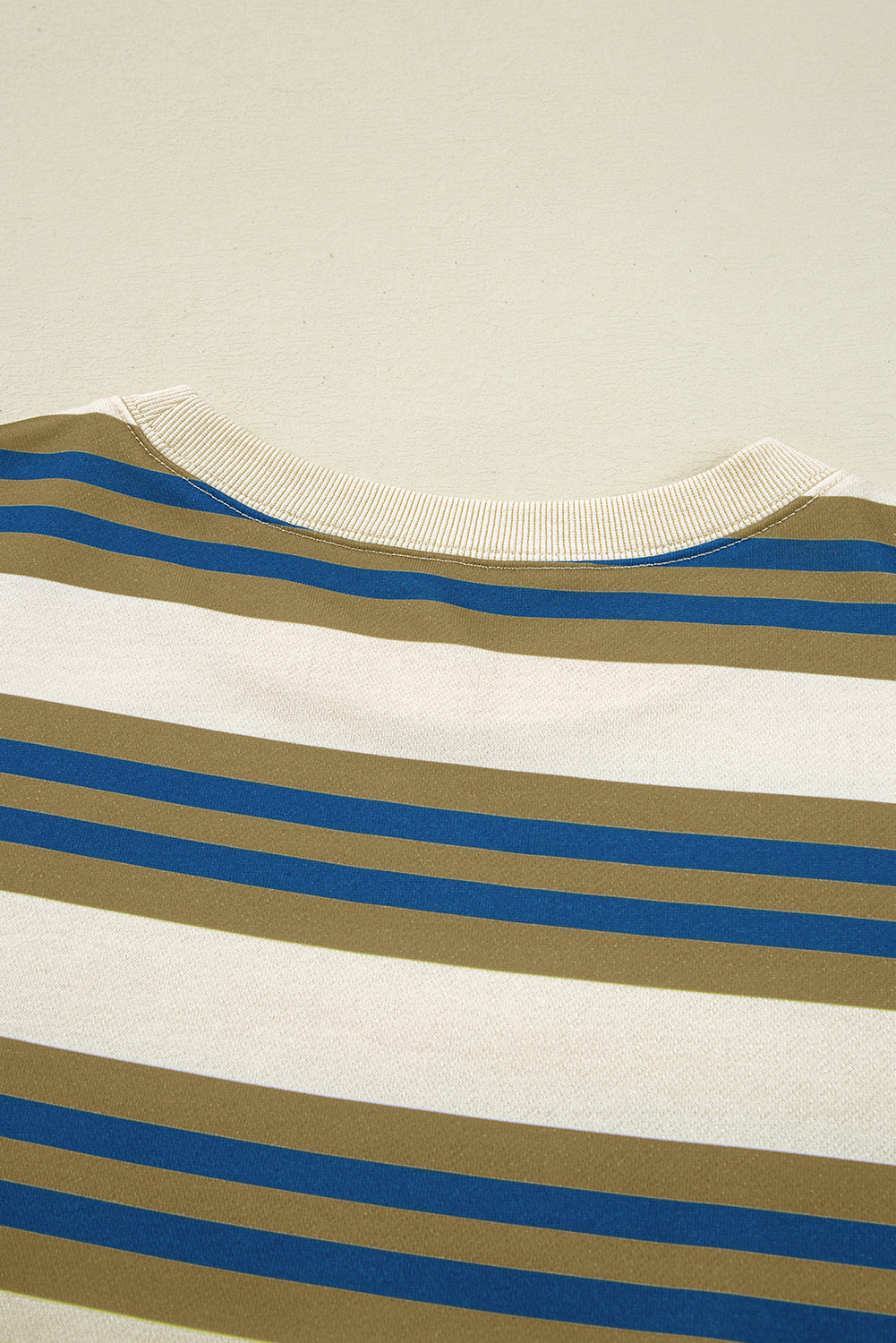 Khaki Stripe Crew Neck Drop Shoulder Pullover Sweatshirt