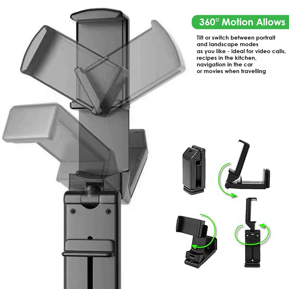 Urbanoki Airplane Phone Holder Mount 360° Rotation Stand for Travel Desk Black