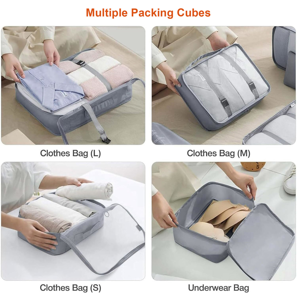 Hivvago 7-Piece Travel Organizer Set – Lightweight Packing Bags for Luggage, Grey