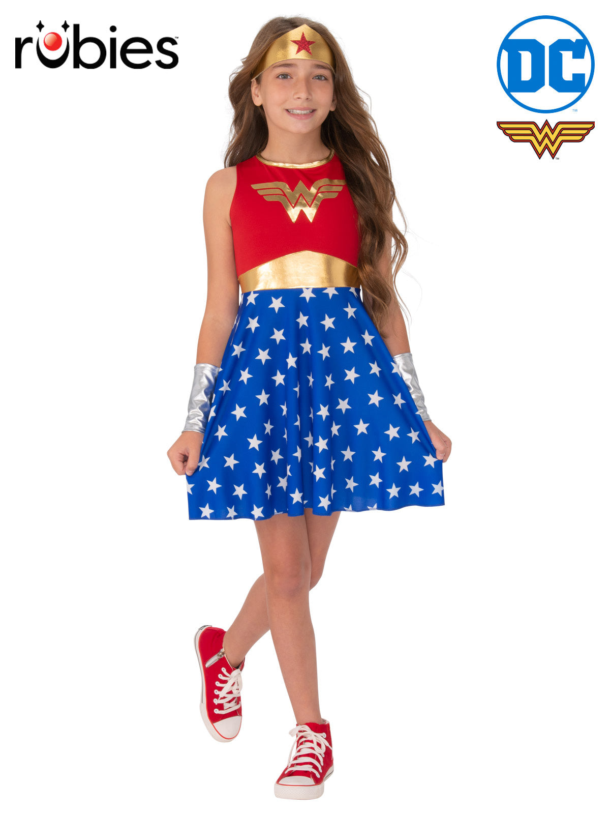 Wonder Woman Tutu Dress Costume for Kids with Tiara and Gauntlets