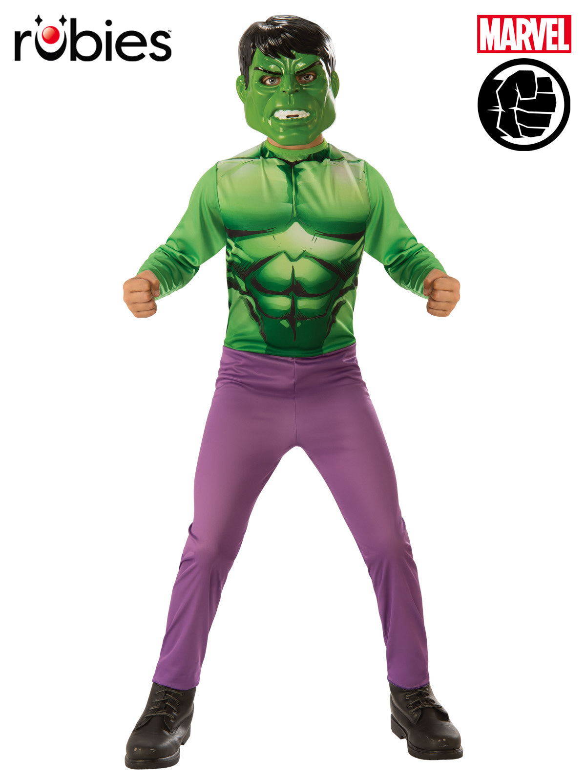 Kids Hulk Costume with Muscle Print Jumpsuit and Mask for Dress Up