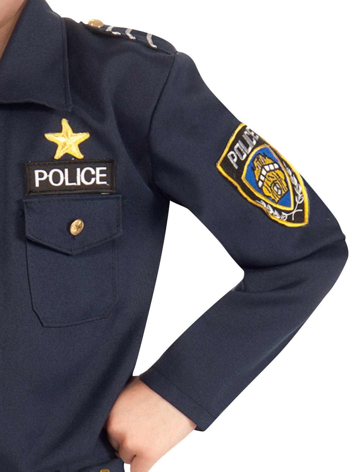 Police Officer Kids Costume – Official Rubie’s Navy Shirt with Cap and Badge, Blue Colour