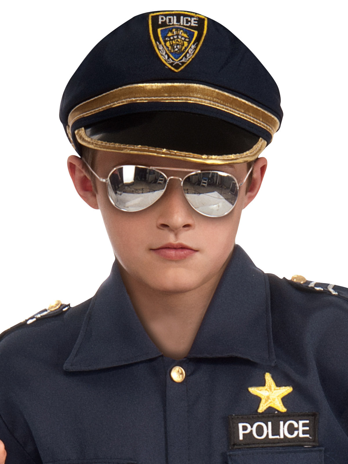 Police Officer Kids Costume – Official Rubie’s Navy Shirt with Cap and Badge, Blue Colour