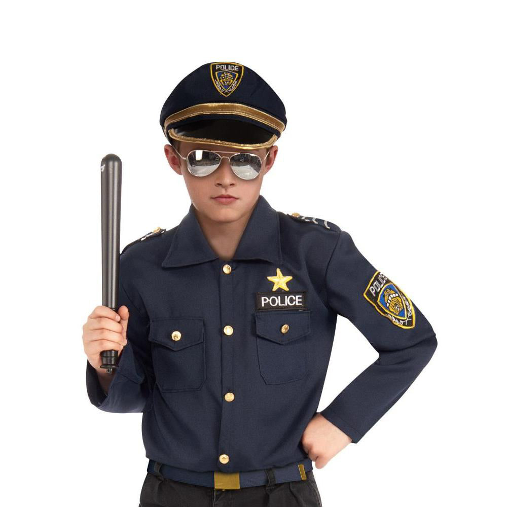 Police Officer Kids Costume – Official Rubie’s Navy Shirt with Cap and Badge, Blue Colour