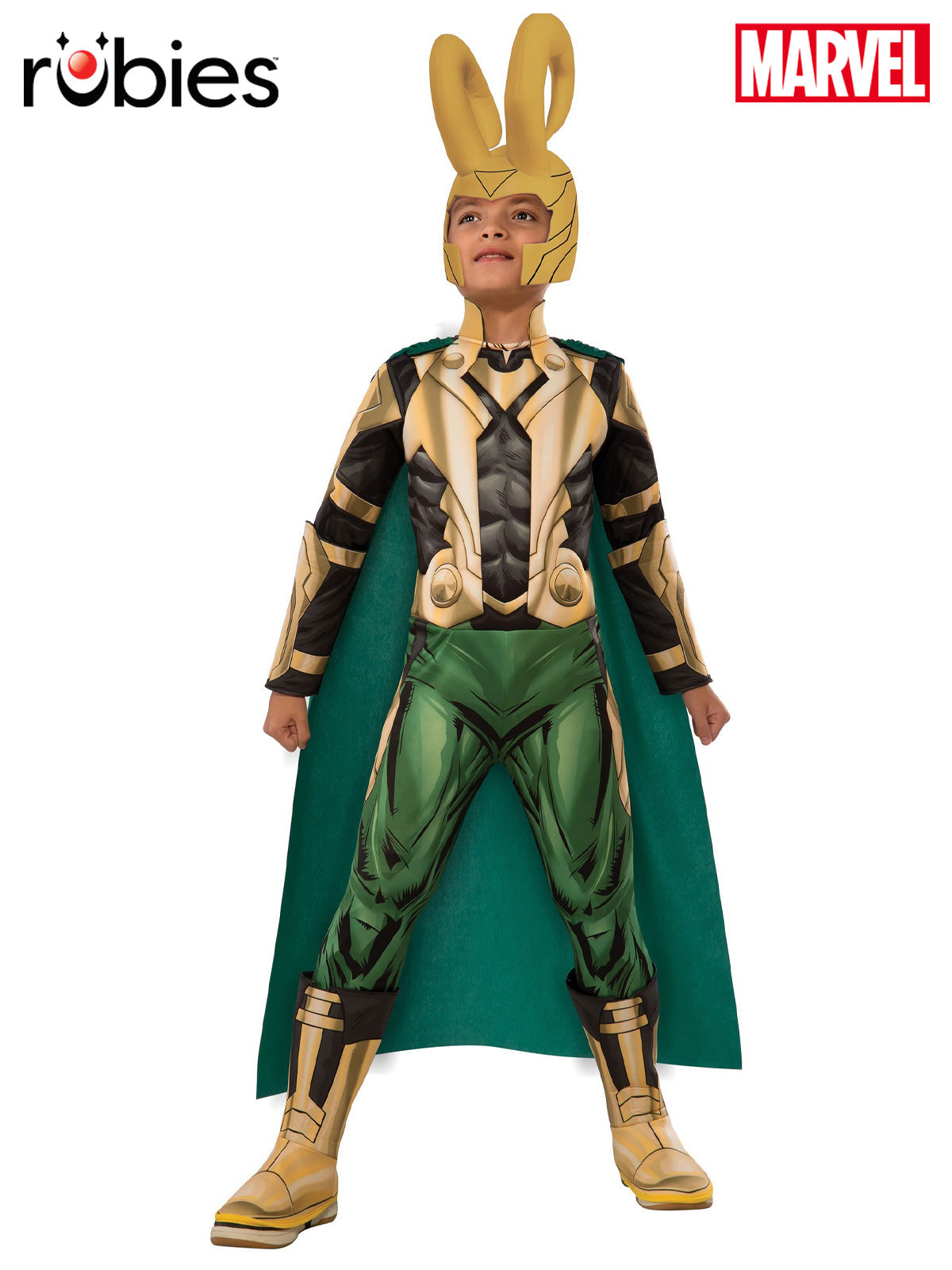 Loki Deluxe Costume Child Marvel Outfit with Cape Padded Top and Boot Tops