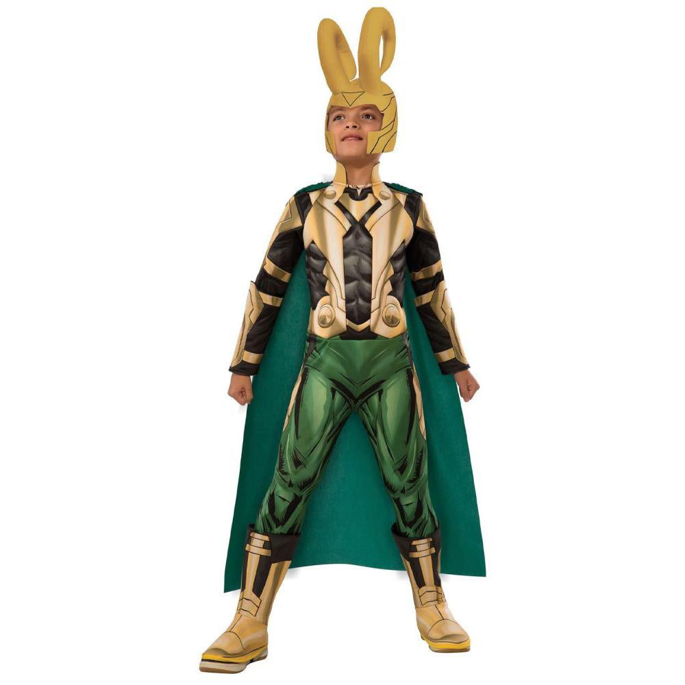 Loki Deluxe Costume Child Marvel Outfit with Cape Padded Top and Boot Tops