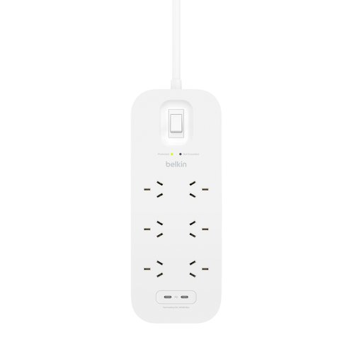 Belkin 6-Outlet Surge Protector with Dual USB-C PD Ports 650J 2m White
