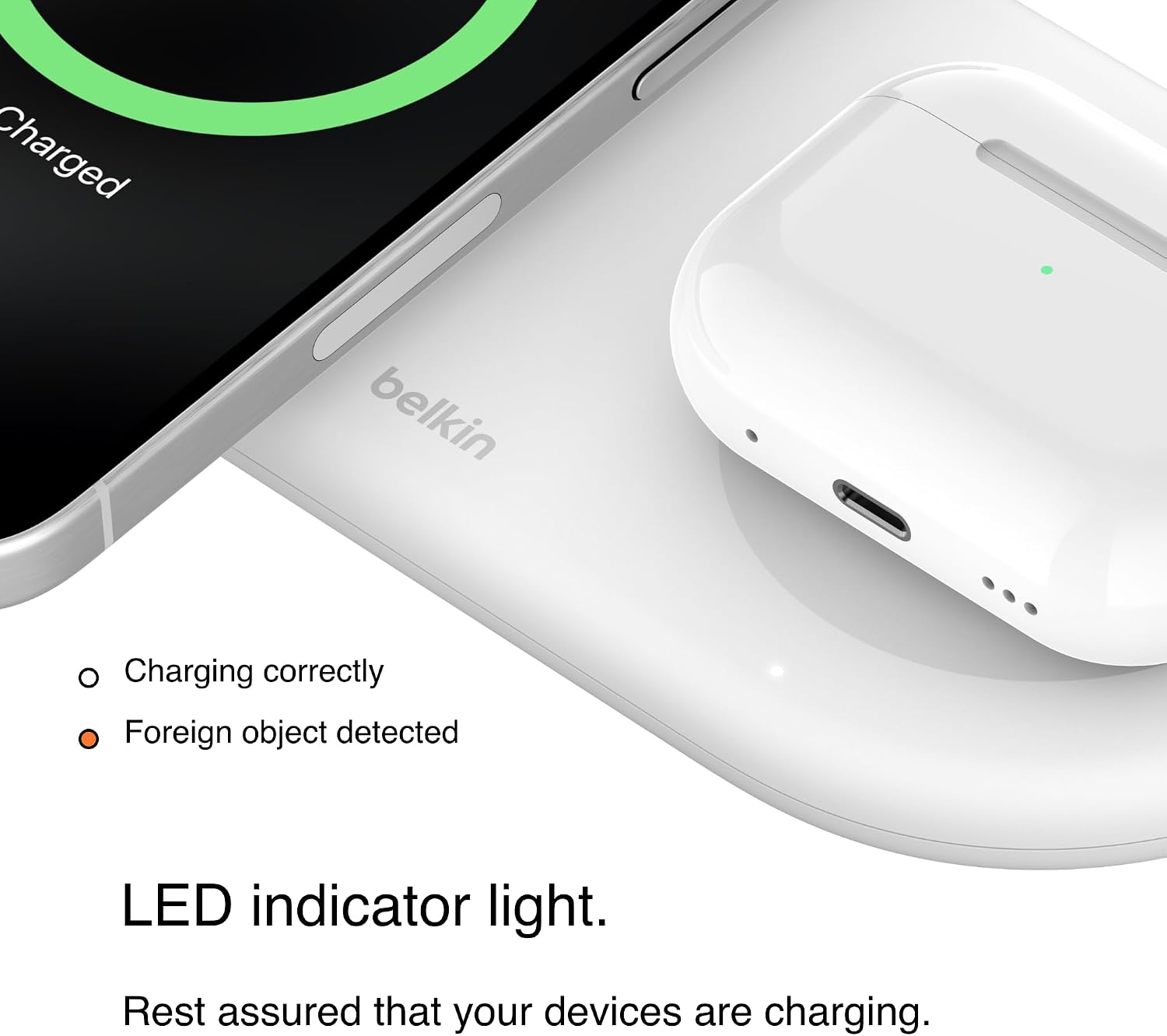 Belkin 2-in-1 Qi2 Magnetic Wireless Charger 15W iPhone AirPods White Fast Charge