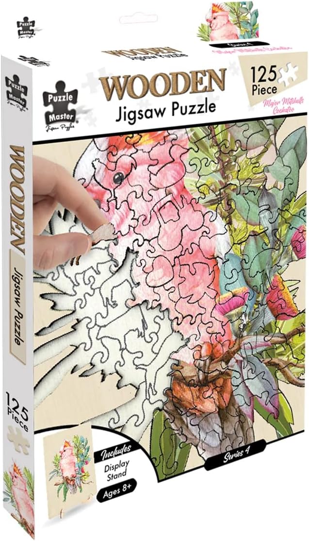 Major Mitchell Cockatoo Wooden Jigsaw Puzzle – 125-Piece Nature-Inspired Artistic Puzzle
