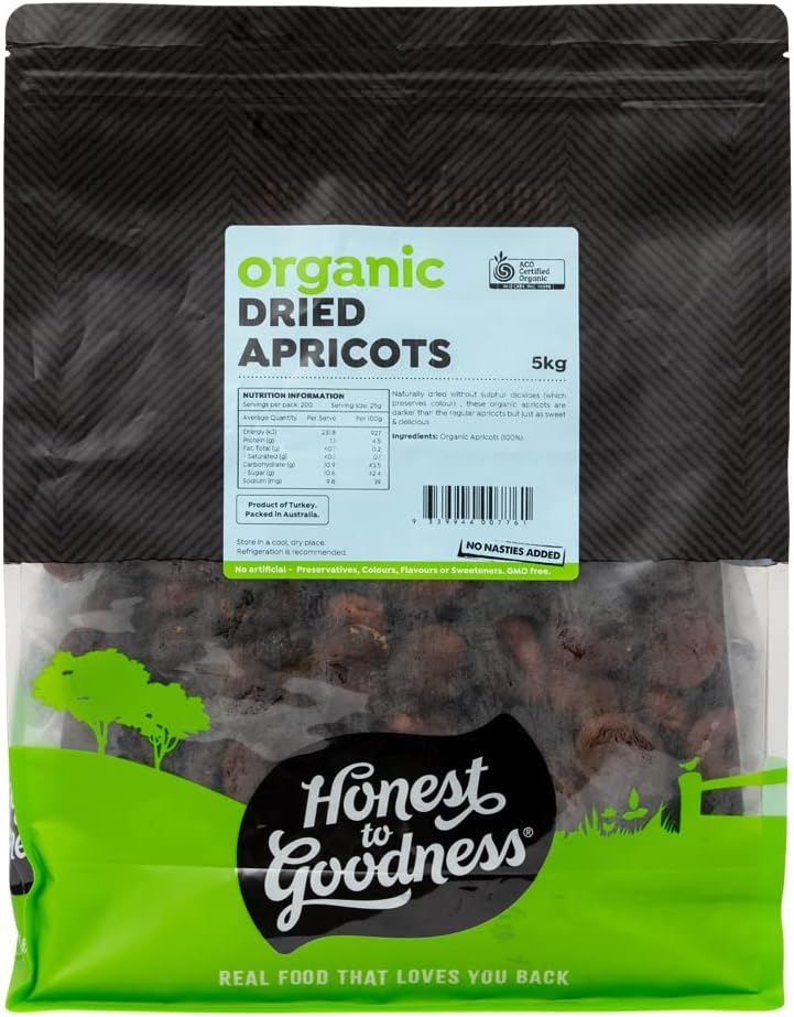 Honest to Goodness Organic Dried Apricots – 5 kg, Naturally Sun-Dried, GMO-Free, Vegan