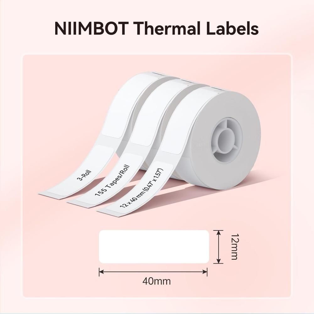 NIIMBOT 12 x 40 mm Label Tape for D11/D110/D101, 3 Rolls, 480 Labels, White