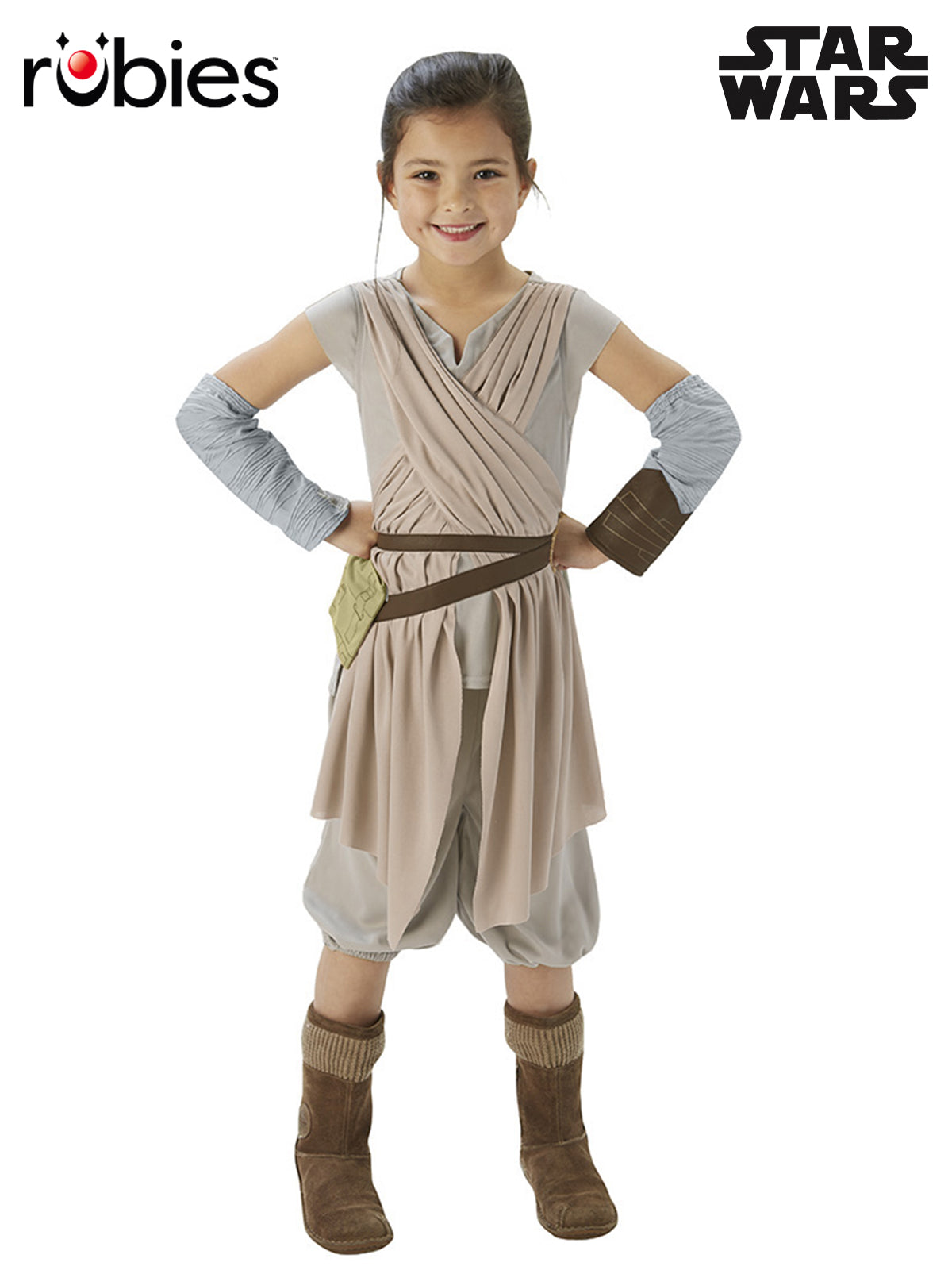 Star Wars Rey Costume for Adults with Tunic, Gauntlets and Belt from The Last Jedi - Beige Colour