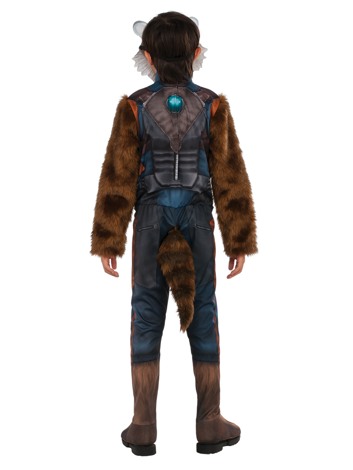 Marvel Rocket Raccoon Costume with Jumpsuit, Faux Fur Tail and Mask - Brown Colour