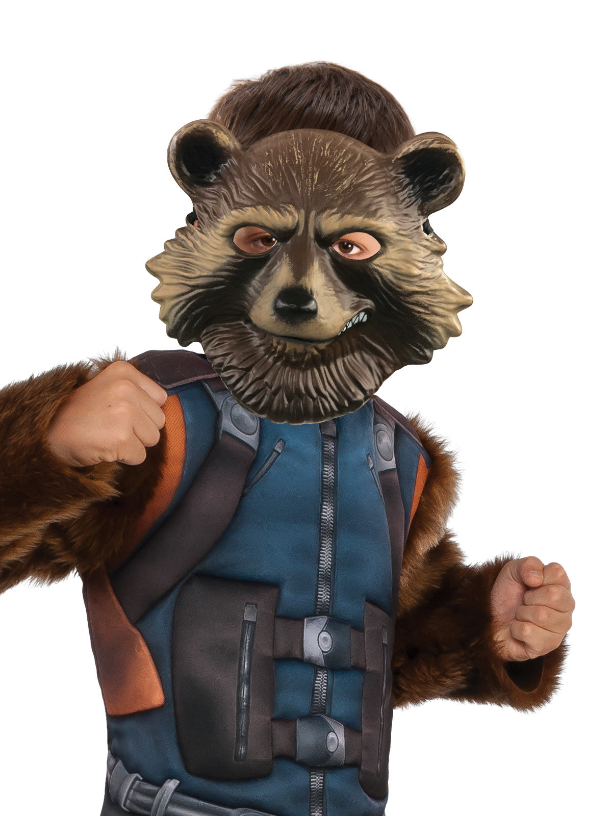 Marvel Rocket Raccoon Costume with Jumpsuit, Faux Fur Tail and Mask - Brown Colour