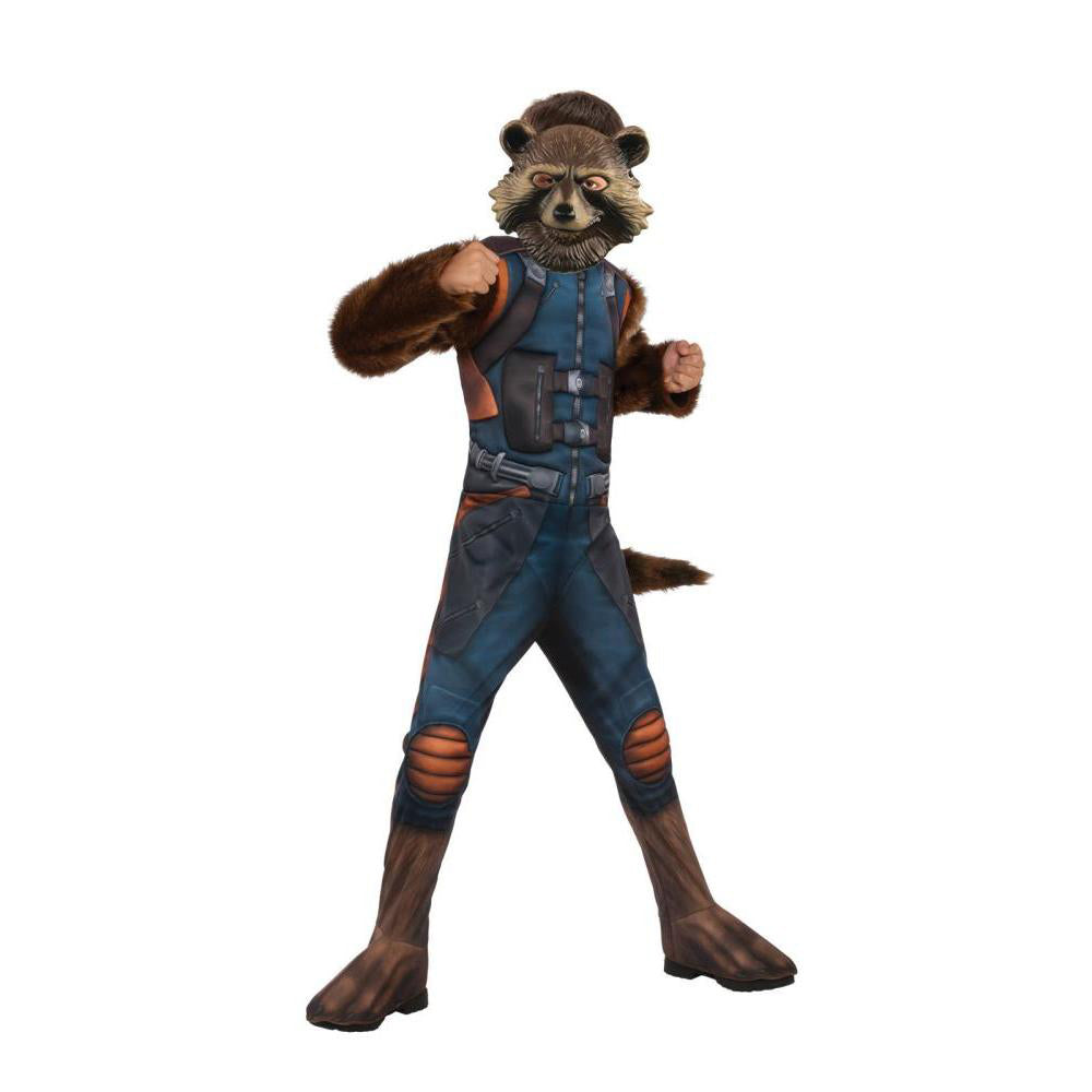 Marvel Rocket Raccoon Costume with Jumpsuit, Faux Fur Tail and Mask - Brown Colour