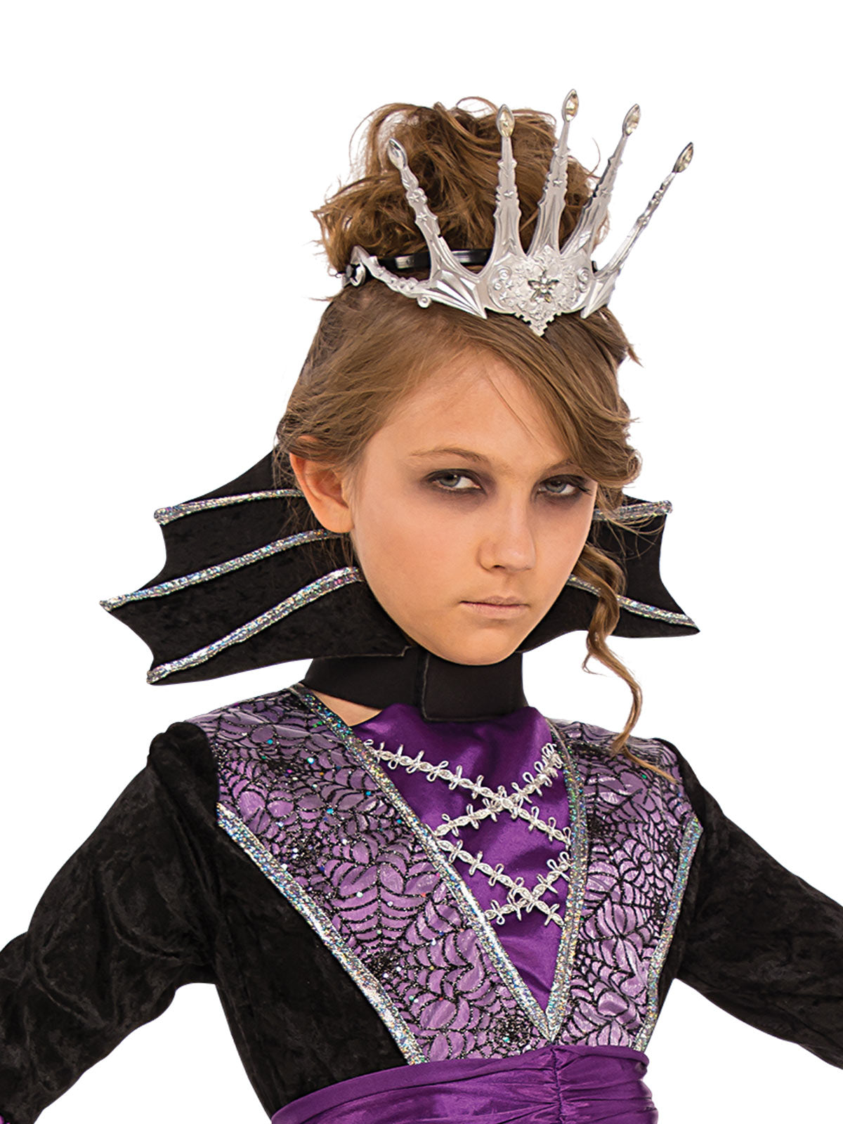 Queen Vampire Costume Child Girls Halloween Dress with Tiara and Collar