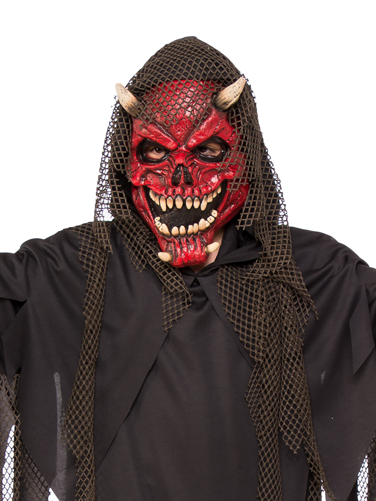 Hell Raiser Kids Costume with Jagged Robe and Textured Demon Face Mask