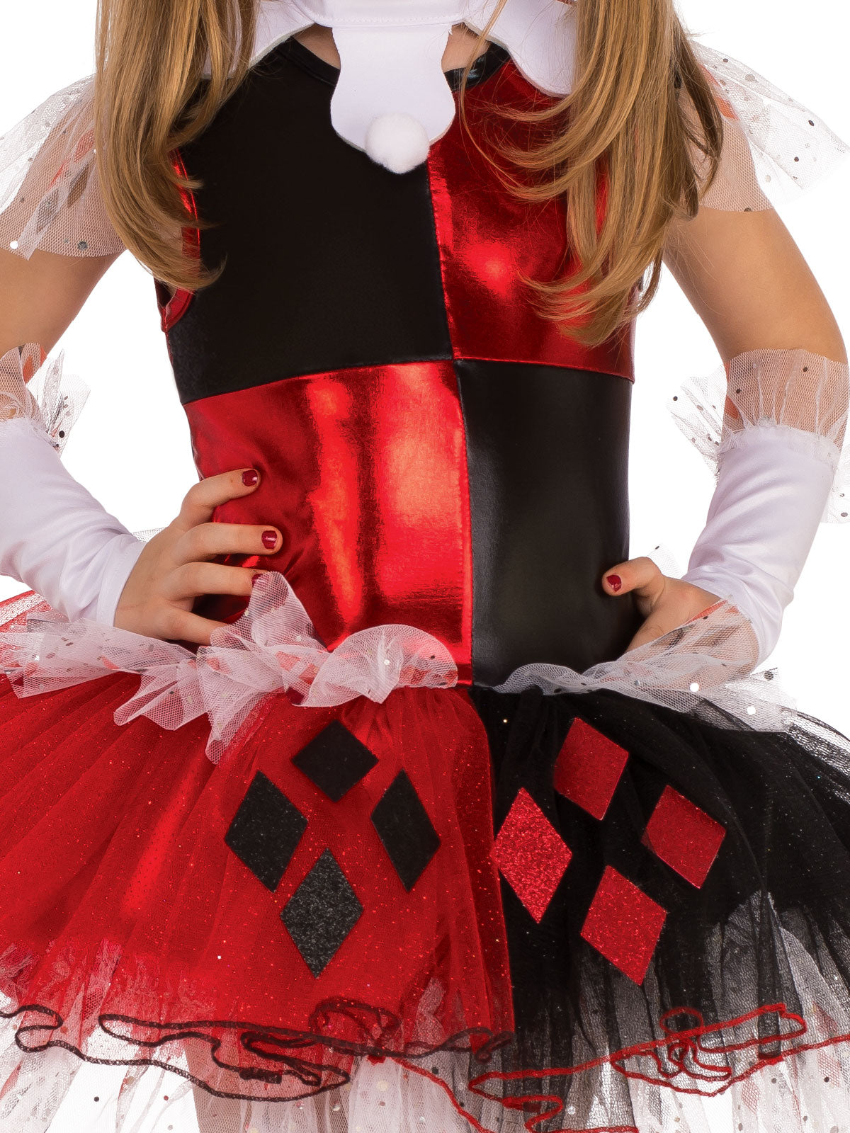 Harley Quinn Deluxe Costume for Kids – Dress, Collar, Headband, Gloves and Eye Mask