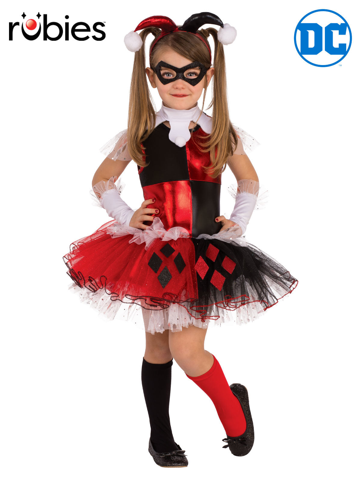 Harley Quinn Deluxe Costume for Kids – Dress, Collar, Headband, Gloves and Eye Mask