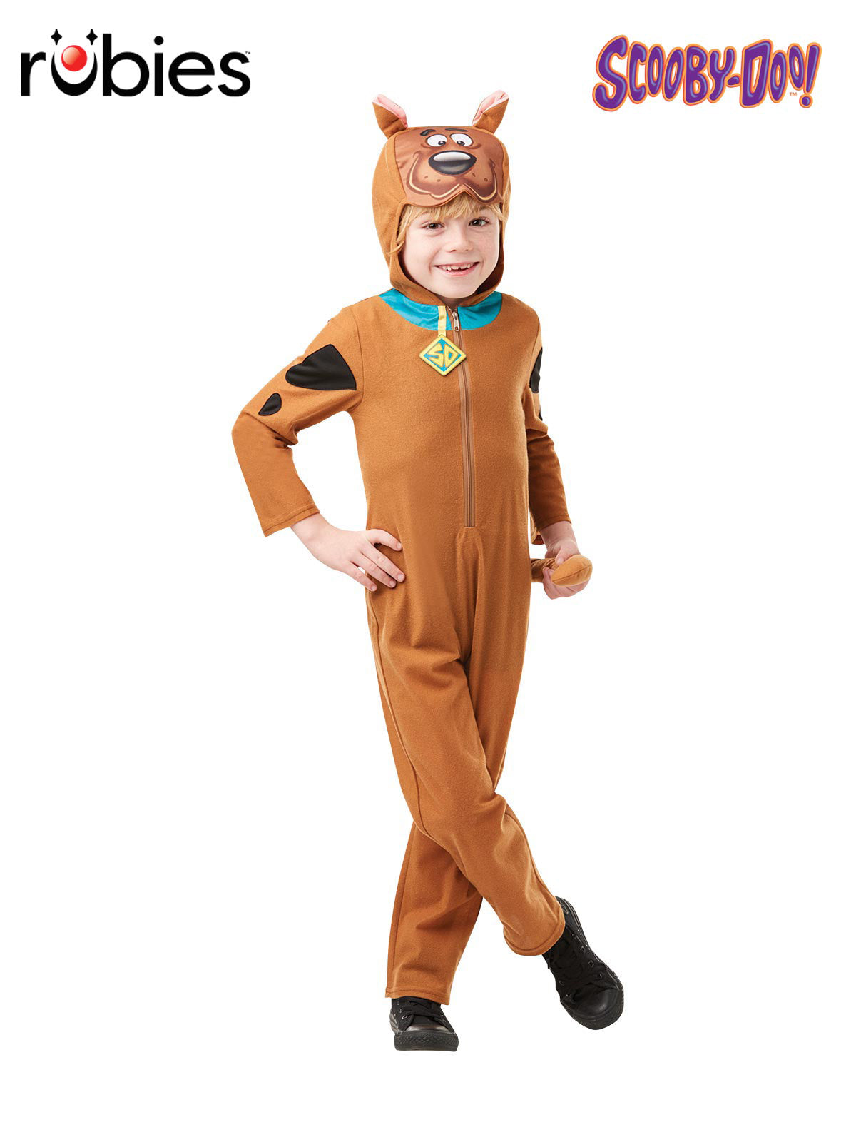 Scooby Doo Costume for Kids Hooded Jumpsuit Tail Collar Tag