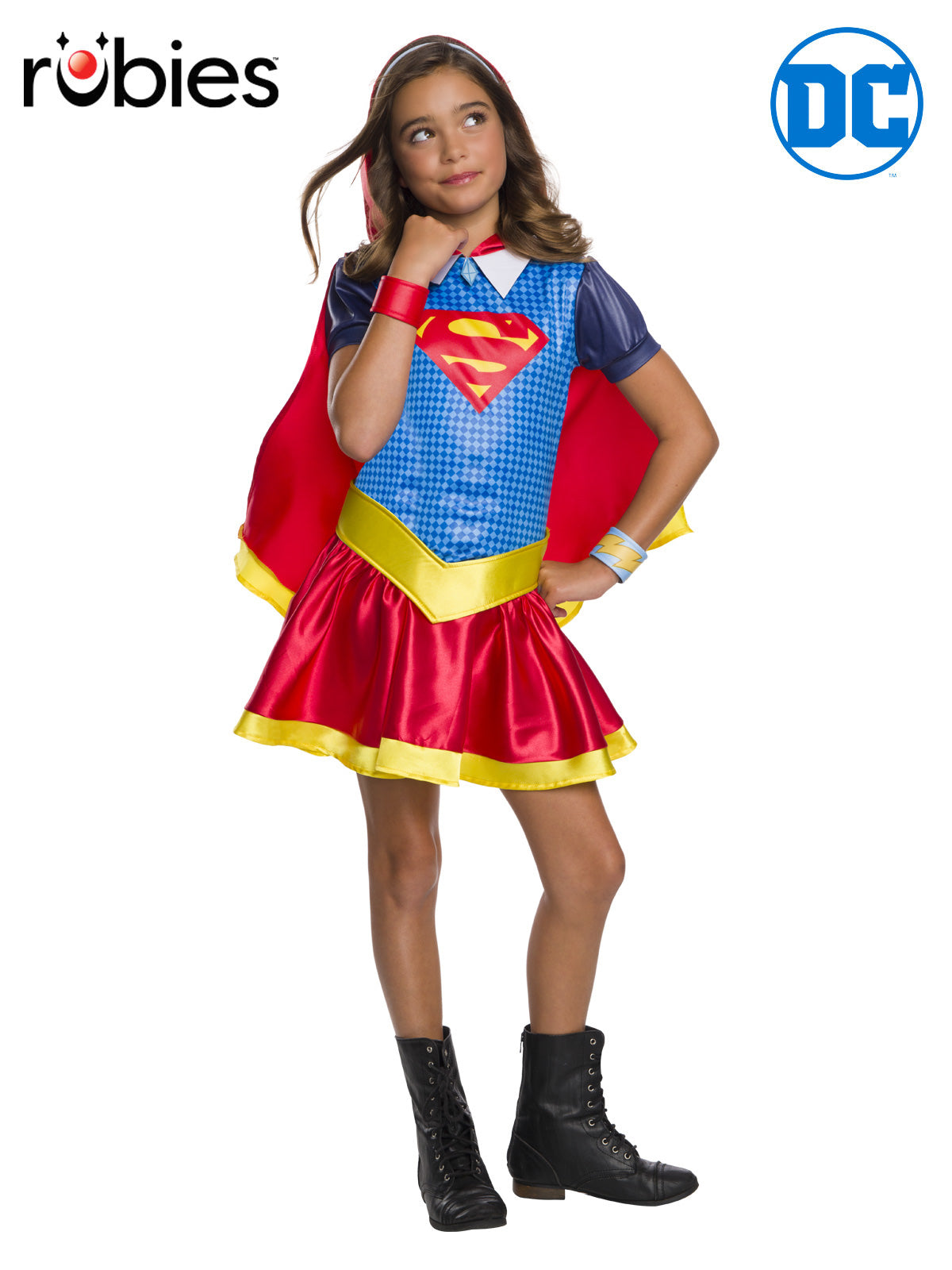 Supergirl Hoodie Costume for Kids Dress with Cape Belt Headband Cuffs