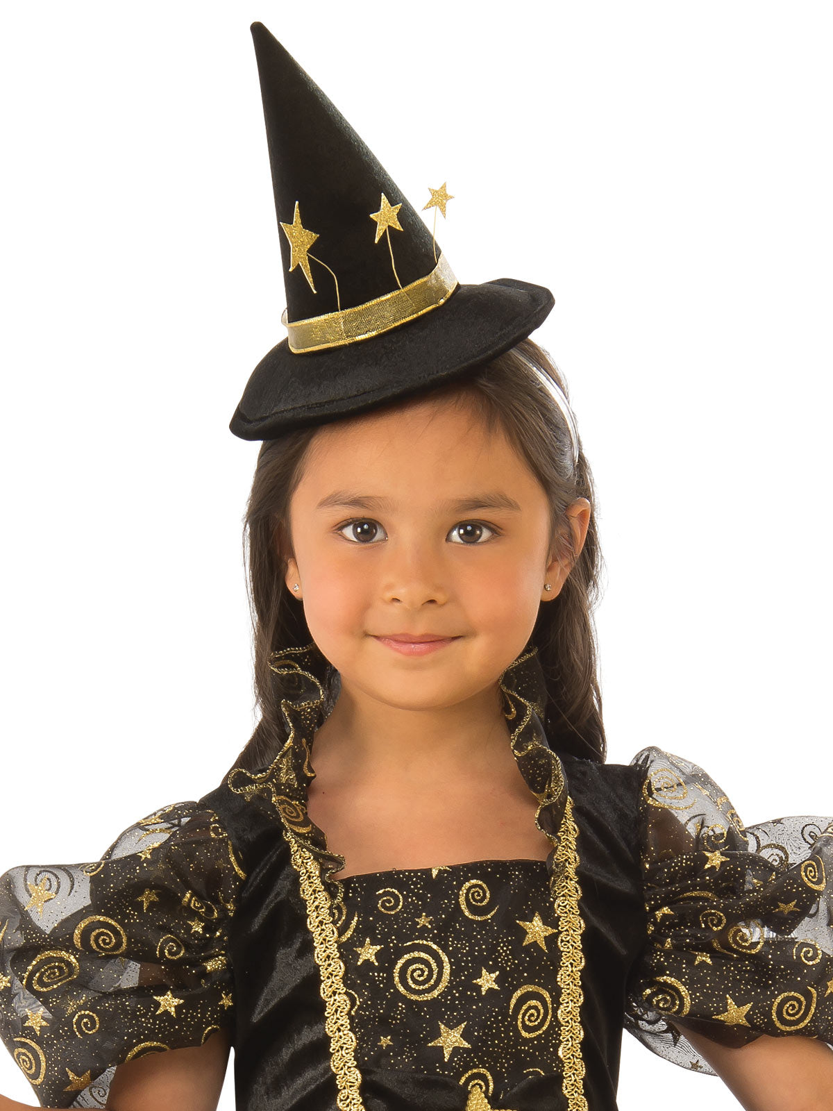 Golden Star Witch Kids Halloween Costume with Glitter Dress and Hat