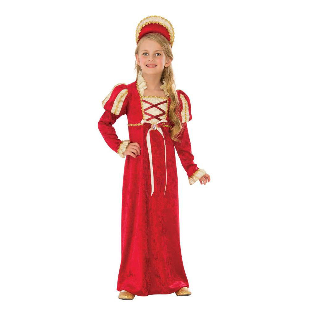 Medieval Princess Child Costume Renaissance Dress with Sleeves and Tiara