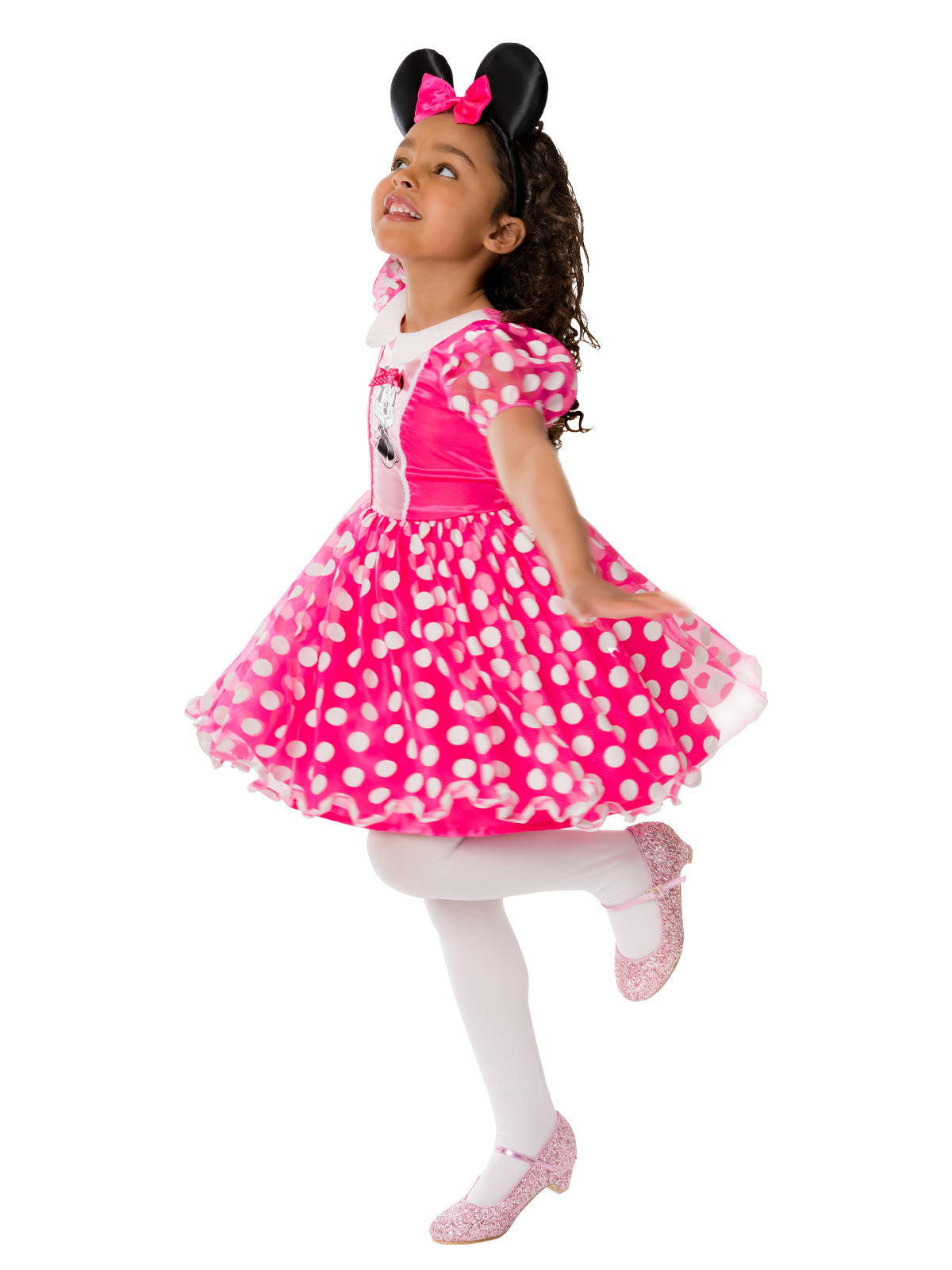 Minnie Mouse Dress Costume with Tulle Overlay and Sequin Bow Headband