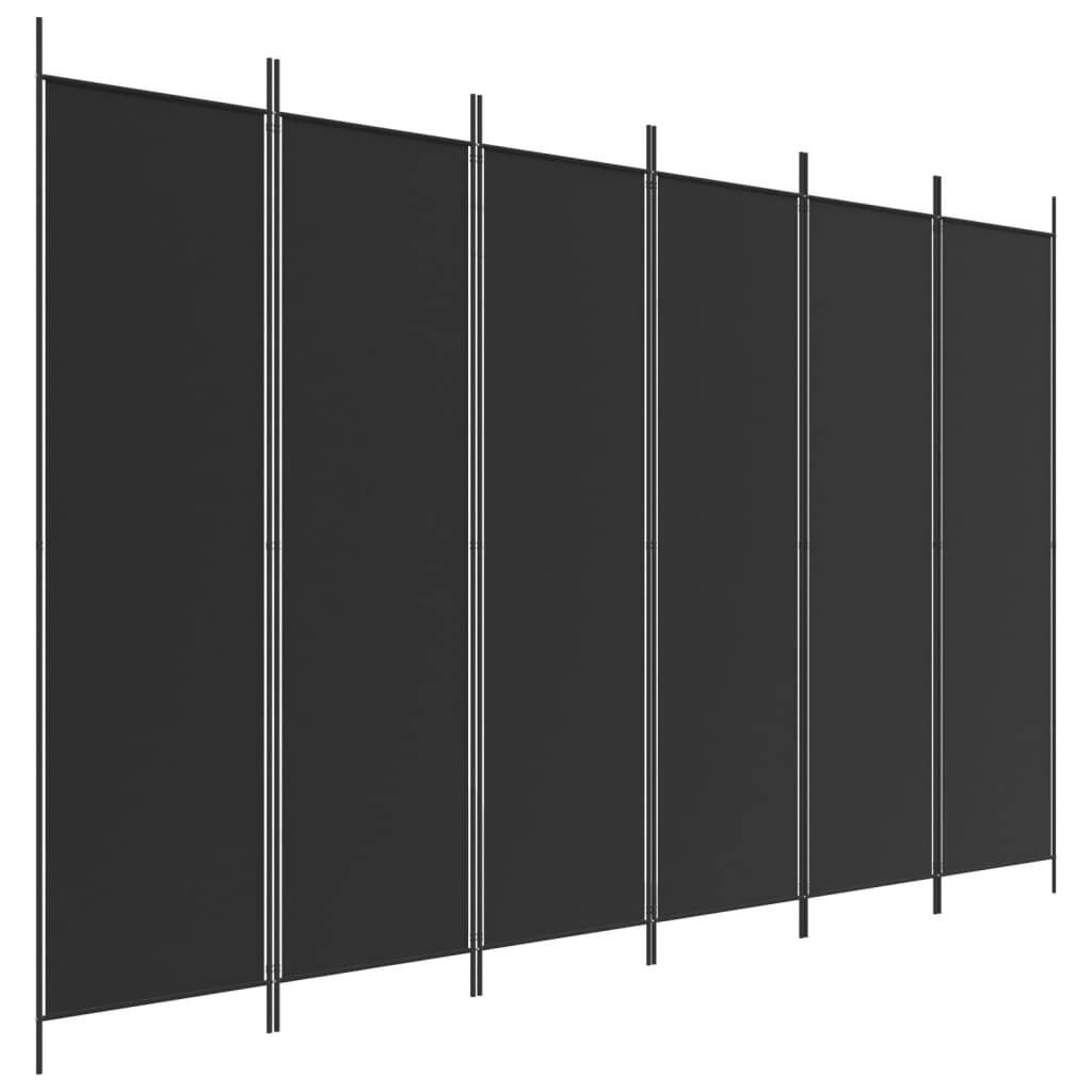 6-Panel Room Divider Black 300x200 cm Fabric