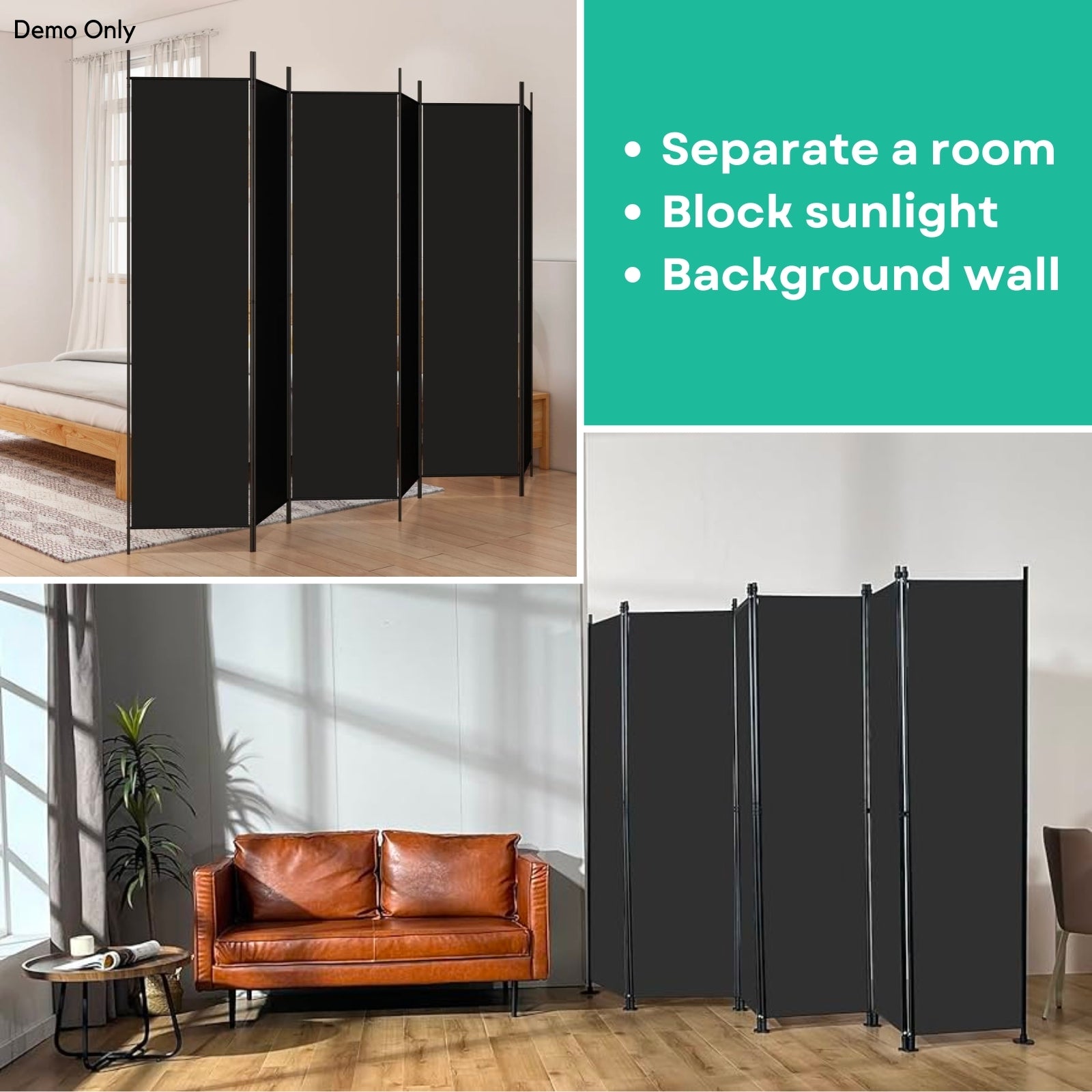 6-Panel Room Divider Black 300x200 cm Fabric